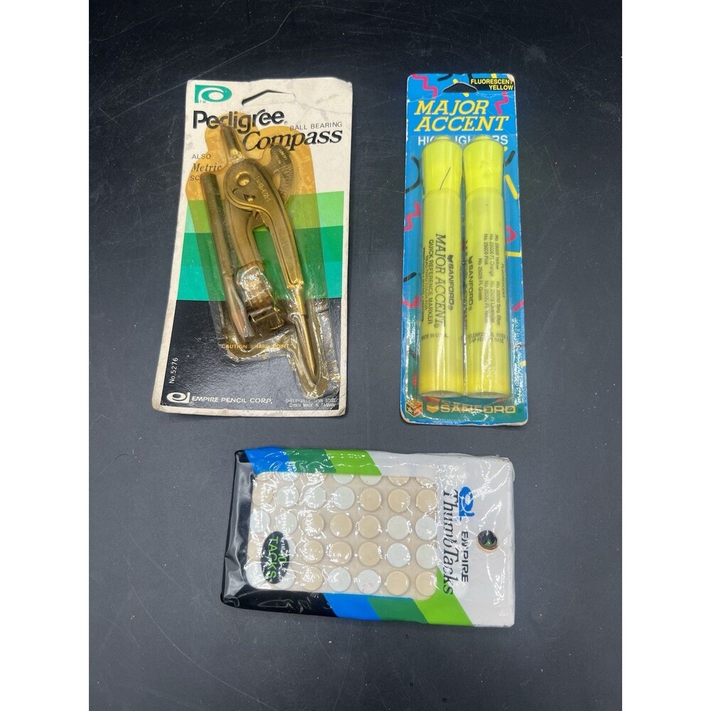 VTG Office Supplies Lot Thumb Tacks Highlighters Compass Empire Sanford